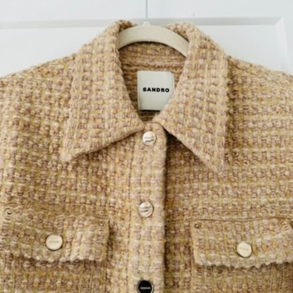 NWOT Sandro Paris Cream Tweed Jacket, Gold Hardware, XS - Picture 4 of 8
